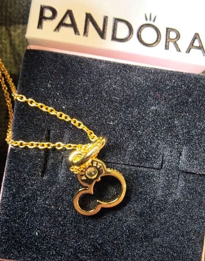 Pandora Disney Sparkling Mickey Gold P necklace Pendant New