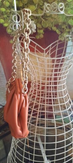 River Island Burnt Orange Chunky Chain Ruched Bag, AV