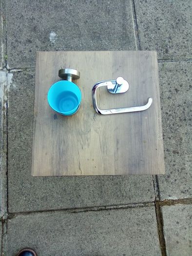 Small.  Side.  Table. Toilet roll. Holder and glass. Holder