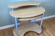 Mobile 3 Tier Computer Desk with Pull-Out Keyboard Tray