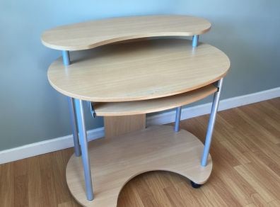 Mobile 3 Tier Computer Desk with Pull-Out Keyboard Tray