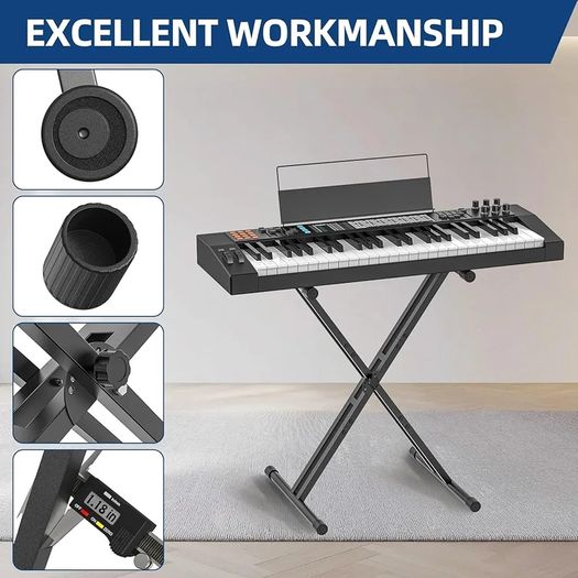 Keyboard Stand ELectric Piano Stand - Heavy Duty Double X Style with Locking Straps, Fits 54-88 Key Electric Pianos, DJ mixers, Turntables, Synths and Midi Keyboards. Load Capacity 100LB