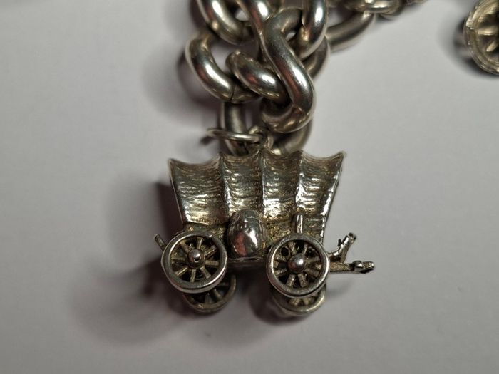 Vintage Sterling Silver Charm Bracelet, Movable Charms