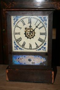 Antique Working 1870's Mahogany Cottage Mantel Shelf Clock 8" x 3,4" H-12" (works well)