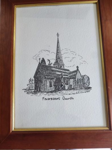 Framed Print of New Church at Powerscourt, Wicklow (engraving)