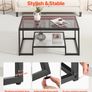 Coffee Table, Modern Tempered Glass Coffee Table with Lighting, 2 Tiers Rectangle Glass Center Desk with Open Storage, Minimalist Metal Accent End Desk for Living Room, Office, Easy Assembly Image 6