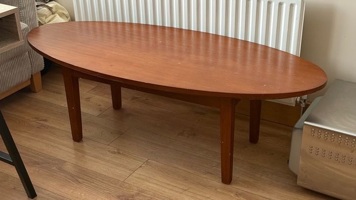 Large Vintage-Style Oval Wooden Coffee Table