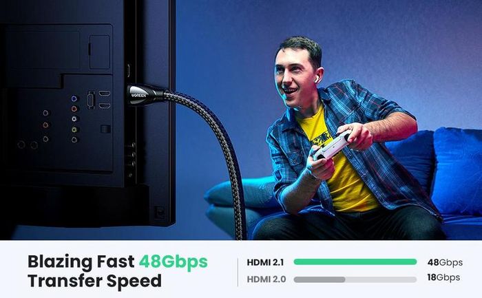 Ugreen 3M HDMI 2.1 UHD/3D 8K (7680x4320@60Hz) 48Gbps Ultra High Speed Cotton Braided (Nickel-Plated) Cable (Brand New/Warranty)