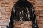 Brand new Faux-fur-trimmed cropped leather jacket, size 8