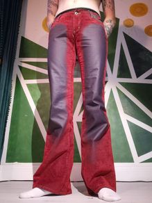 Y2K Red & Black Ombre Velvet Flared Trousers