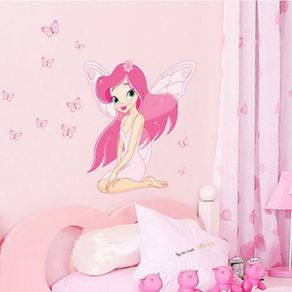 Nice PINK FAIRY PRINCESS Butterflies Wall Stickers Nursery Children Baby Girls Room Decals