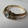 Vintage 9ct Gold Aquamarine and Diamond Three Stone Ring, Size O Image 4