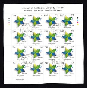 2008 Ireland Centenary of The National University of Ireland Commemorative Stamp Sheetlet Plate 1B1B1B1B Fine CDS Used with Dublin cancel of 19th September 2008 First day of issue)