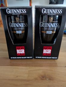 Pair Guinness Draught New Bigger Can Pint Glasses