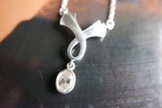 Sweet Sterling Silver 925 &amp; Amethyst Ribbon Design Drop Pendant Necklace 4,4g - L16"
