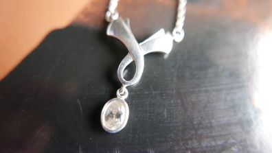Sweet Sterling Silver 925 & Amethyst Ribbon Design Drop Pendant Necklace 4,4g - L16"