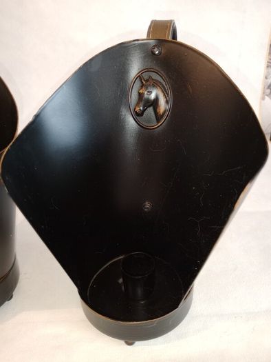 Pair of Metal & Leather Equestrian Candle Holders