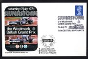 1971 Great Britain cover marking the Woolmark British Grand Prix (prelude to F1) at Silverstone, on 17th July 1971 with Jackie Steward winning tying 3p definitive stamp