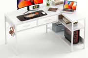 L Shaped Computer Desk with 2 Drawers,Office Corner Desk, White 100cm,2 Drawers and 2 Storag  e Shelves for Extra Storage, Compact Corner fit Design, Perfect for Home Workspace &amp; Study use