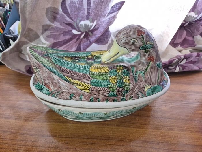 Antique Chinese Tureen Famille Verte Porcelain Duck