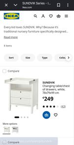 Changing table/chest of drawers/ white