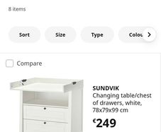 Changing table/chest of drawers/ white
