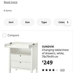 Changing table/chest of drawers/ white