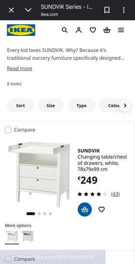 Changing table/chest of drawers/ white