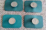 Old Irish threepence coins badges harp side out  x 4 with solid closure and fitting with FREE STANDARD POSTAGE INCLUDED