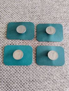 Old Irish threepence coins badges harp side out  x 4 with solid closure and fitting with FREE STANDARD POSTAGE INCLUDED