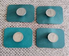 Old Irish threepence coins badges harp side out  x 4 with solid closure and fitting with FREE STANDARD POSTAGE INCLUDED
