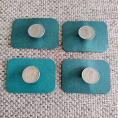 Old Irish threepence coins badges harp side out  x 4 with solid closure and fitting with FREE STANDARD POSTAGE INCLUDED