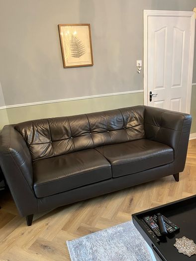 3 & 2 seater brown Italian leather sofas