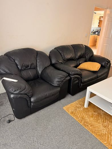 Black Leather Sofa 3+2+1
