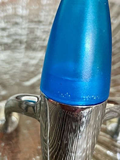 Vintage EZ ECH Centaur Salt Pepper Shakers Polished Stainless Steel Blue Space Age Design 1990s