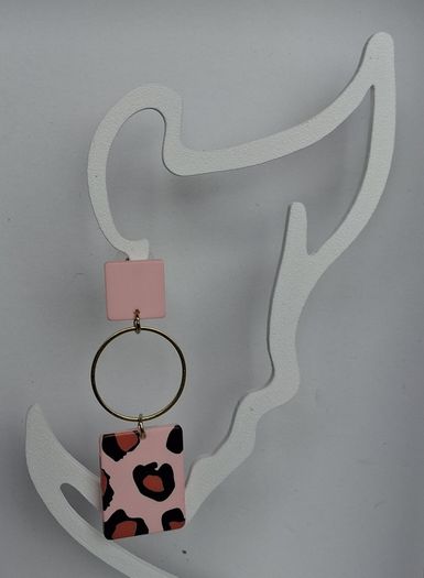 Pastel Pink Leopard Print Geometric Earrings