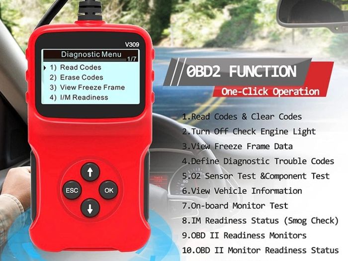 Car OBD2 Scanner Universal Wired Auto Engine Fault Code Reader CAN Diagnostic Scan Tool V309 for Check Engine Light, I/M Readiness Smog Check, HD LCD Display Screen (FREE POSTAGE)