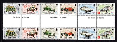 1985 Isle of Man Century of Motoring Commemorative Stamps Gutter Blocks of 4Mint Never Hinged (MNH)