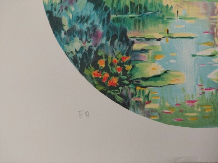 hand signed lithograph Bridge at Giverny by Alain Ragaru