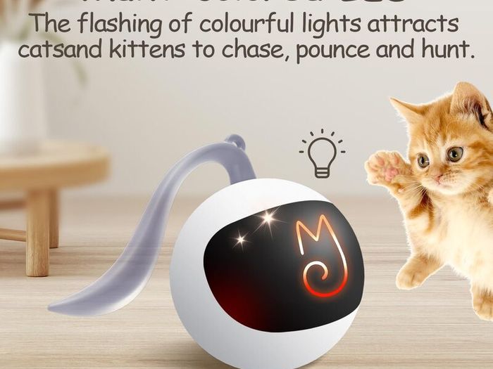 Interactive Cat Ball Toy Set, Fun Tracker, Automatic Rolling Chase Ball with Fluffy Tail, A Small Mice, Rechargeable
