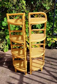 Vintage pair of bamboo corner shelves