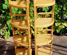 Vintage pair of bamboo corner shelves