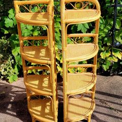 Vintage pair of bamboo corner shelves
