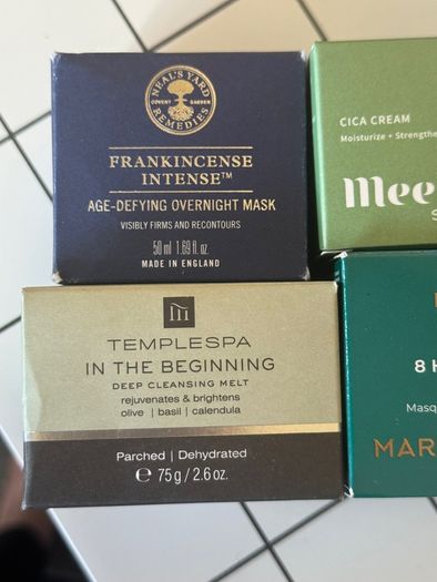 Overnight mask, Marine collagen mask, cica moisturizer, temple spa cleansing balm