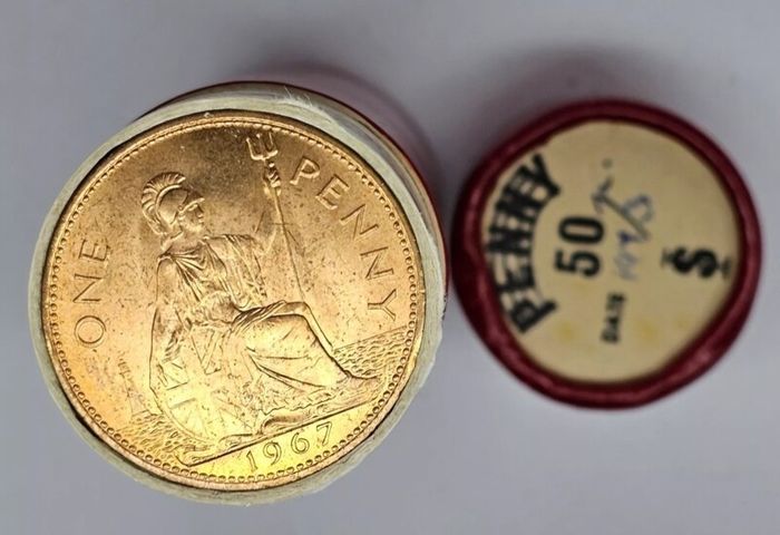Great Britain 1967 Beautiful Uncirculated Penny Roll Tube of 50 Coins