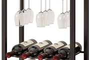Wine Racks Freestanding Floor,Liquor Bottle Holder,16 Bottles Wine Cabinet with Glass Holder,Wine Holder Display,Mini Wine Bar Table for Living Room,Kitchen Pantry,Dining Room,Brown