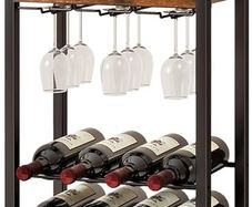 Wine Racks Freestanding Floor,Liquor Bottle Holder,16 Bottles Wine Cabinet with Glass Holder,Wine Holder Display,Mini Wine Bar Table for Living Room,Kitchen Pantry,Dining Room,Brown