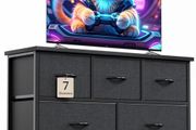Chest of Drawers for Bedroom with 7 Drawers, Fabric Storage Drawer, Tall Black Hallway Storage Unit