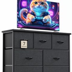 Chest of Drawers for Bedroom with 7 Drawers, Fabric Storage Drawer, Tall Black Hallway Storage Unit