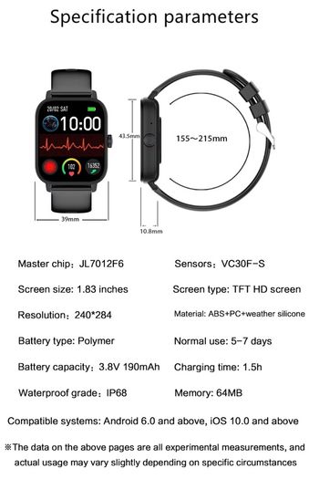 Fashion Smart Watch 1.83" Waterproof Fitness Heart Rate Tracker for Men/Women